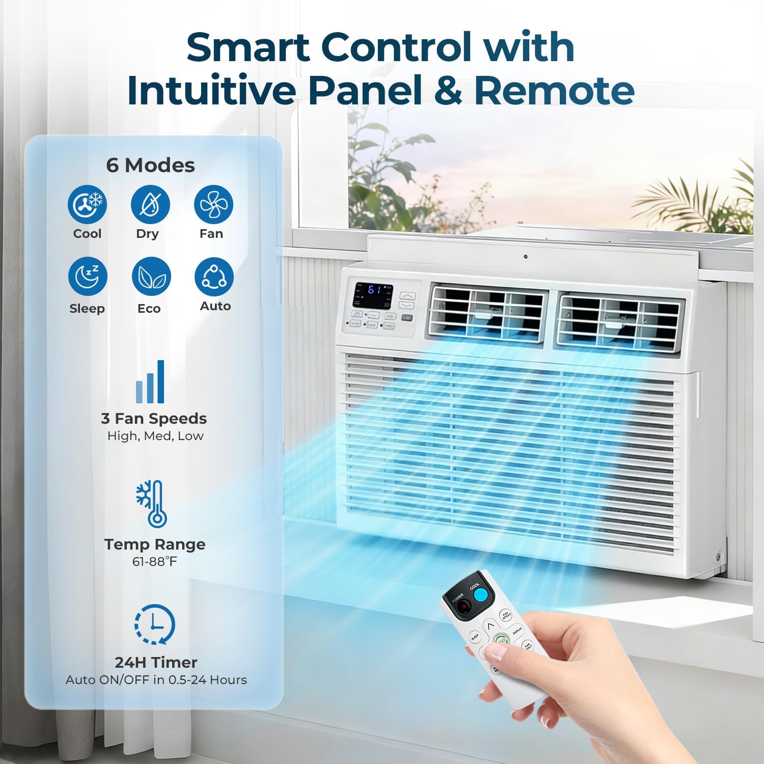 14,000 BTU Window Air Conditioner, 3-in-1 AC Unit with Dehumidifier for Large Room/Living Room Up to 700 Sq. Ft, Quiet & Energy Saving Window AC with Remote, 4 Fan Speeds, 24H Timer
