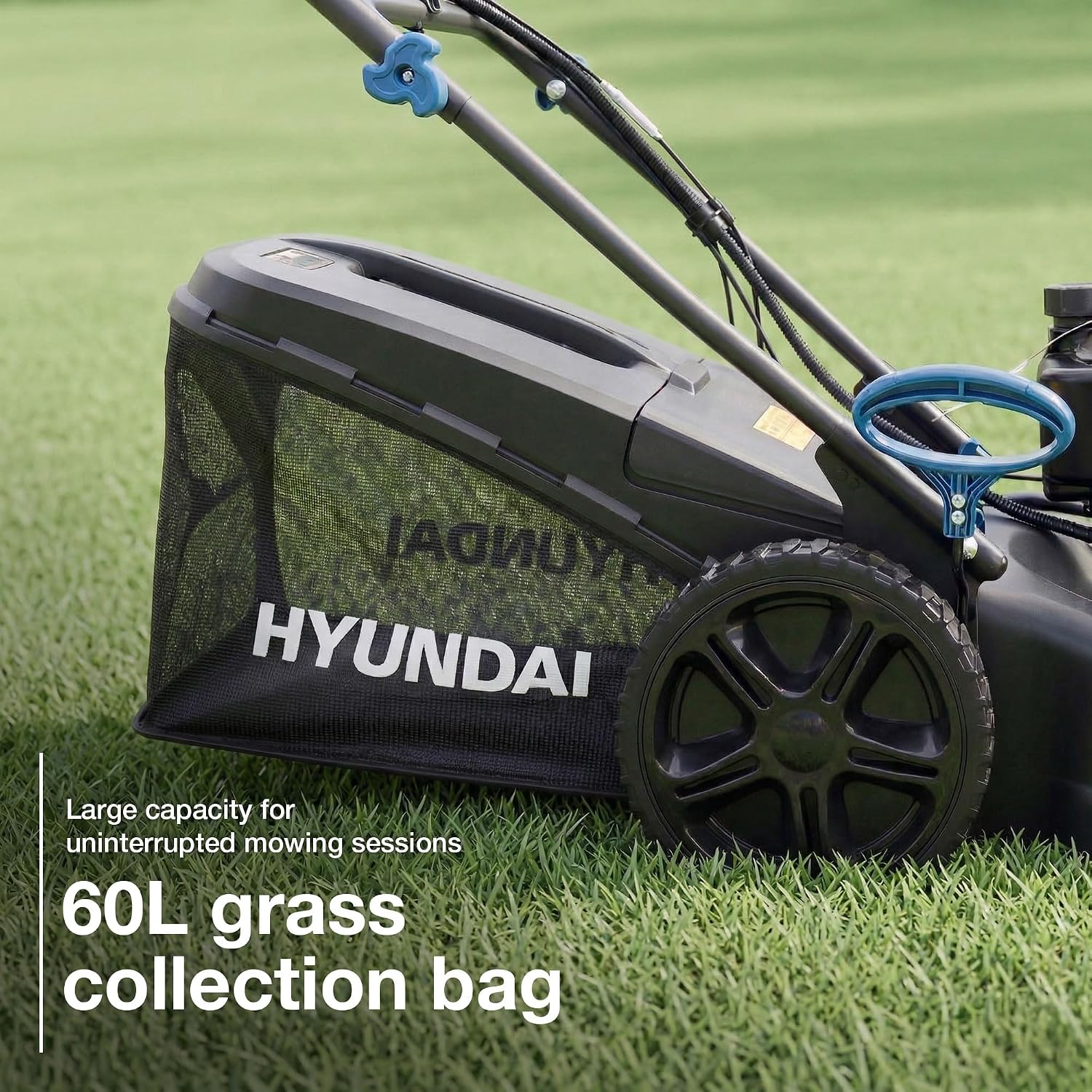 Hyundai 20” 51cm Electric Start Self-Propelled Petrol Lawnmower, 196cc 4-Stroke Engine, 4-in-1 Mulch Bag Side & Rear Discharge, 60L Grass Box, Black Edition
