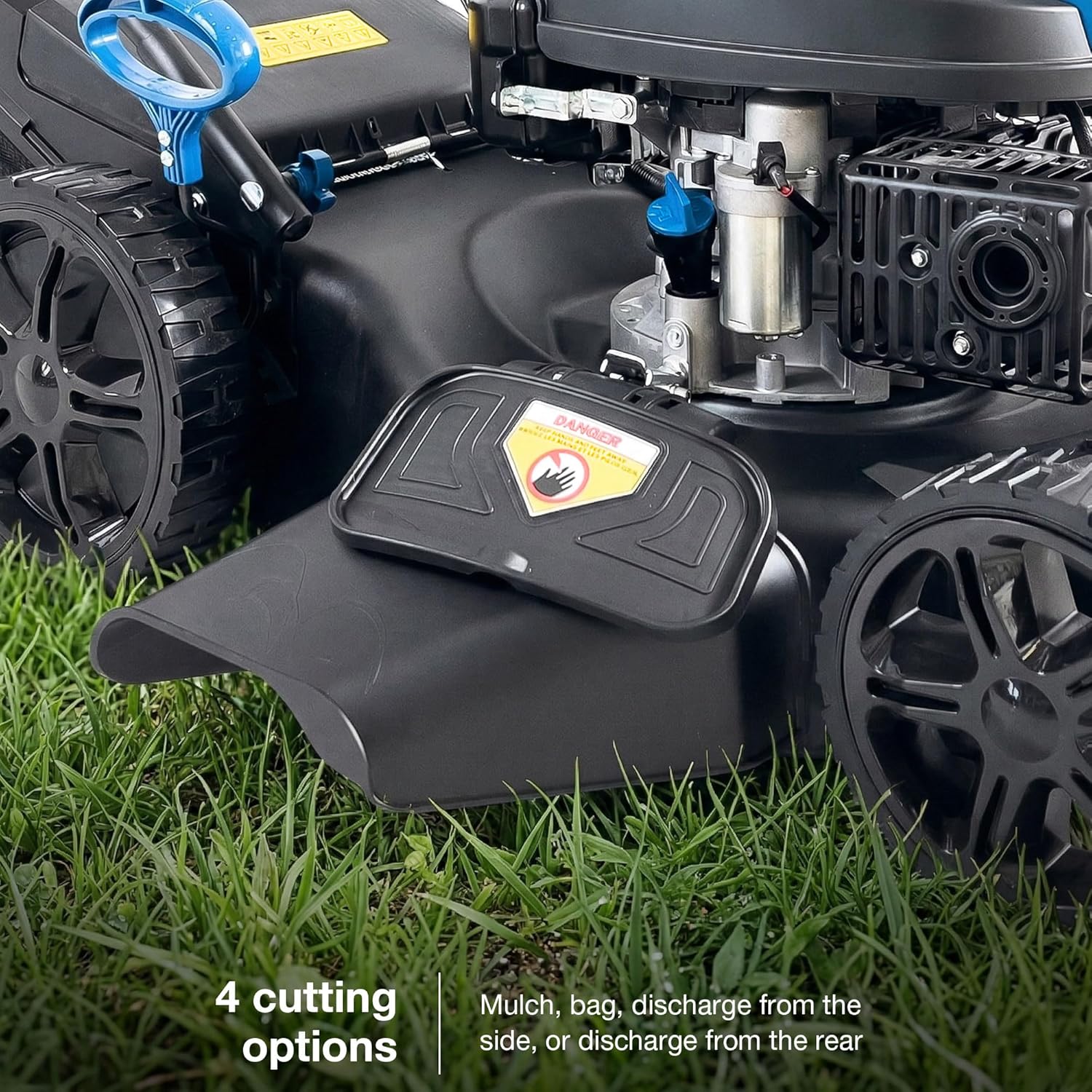 Hyundai 20” 51cm Electric Start Self-Propelled Petrol Lawnmower, 196cc 4-Stroke Engine, 4-in-1 Mulch Bag Side & Rear Discharge, 60L Grass Box, Black Edition