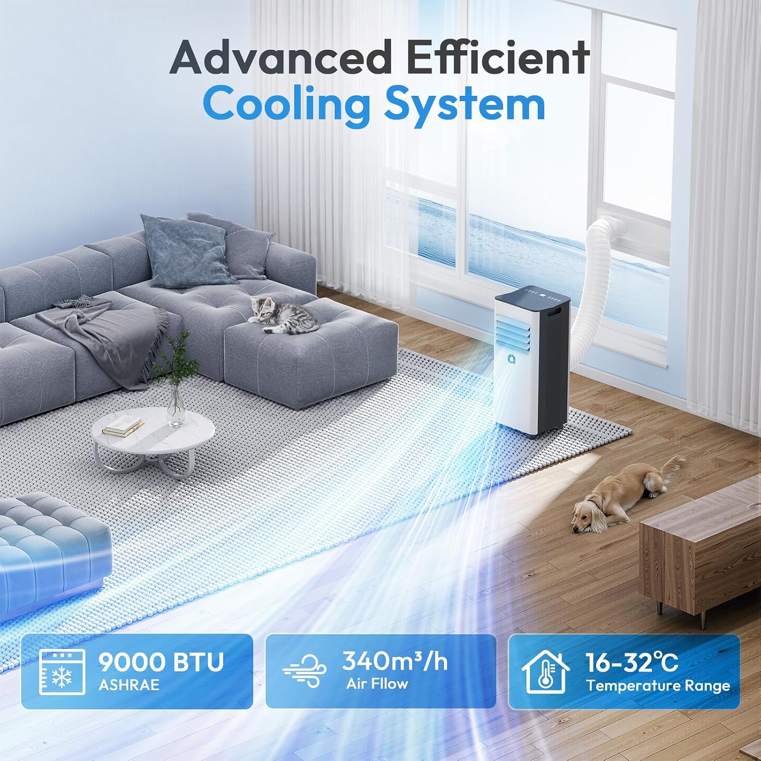 AirOrig Portable Air Conditioner, 9000 BTU Air Conditioning Unit with Cooling, Fan, Dehumidifier & Sleep Mode, Air Conditioners with Window Kit and 24H Timer for Home Bedroom Office