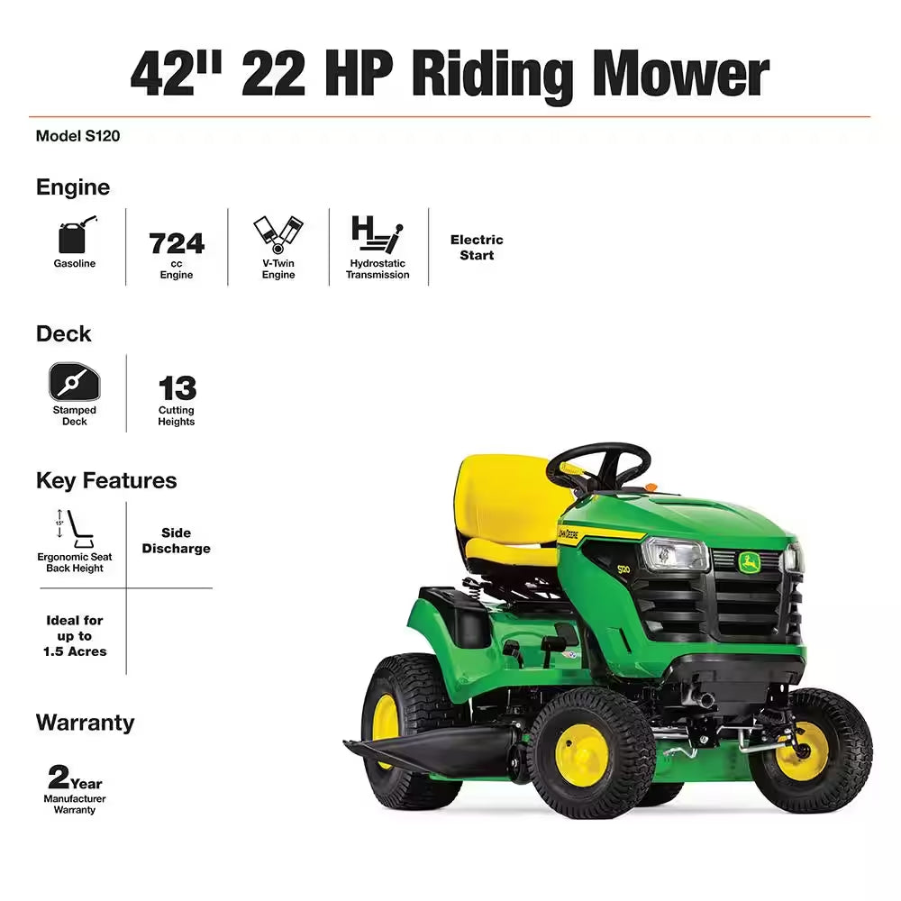 42-Inch Gas Riding Lawn Mower with 22 HP V-Twin Engine & Hydrostatic Transmission