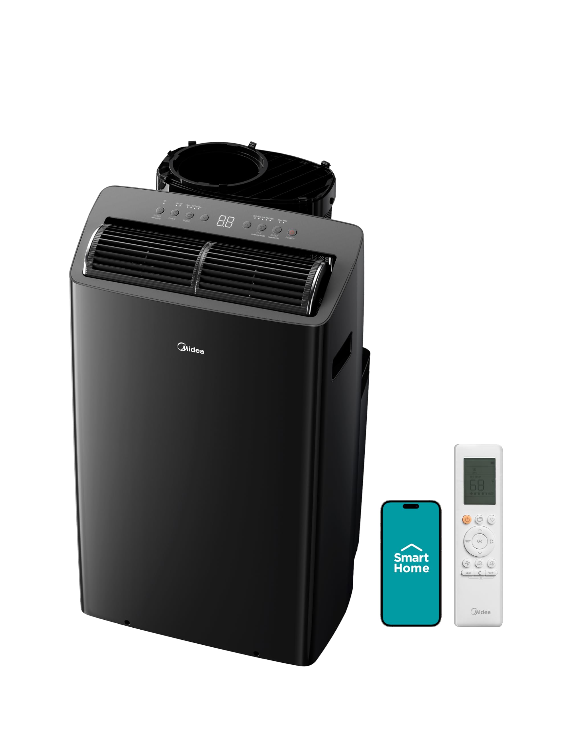 Midea 14,000 BTU ASHRAE (12,000 BTU SACC) Dual Hose Portable Air Conditioner with Inverter, Remote Control, Cools up to 550 Sq Ft, Smart Wi-Fi Connects to Alexa/Google Assistant, Window Kit Included