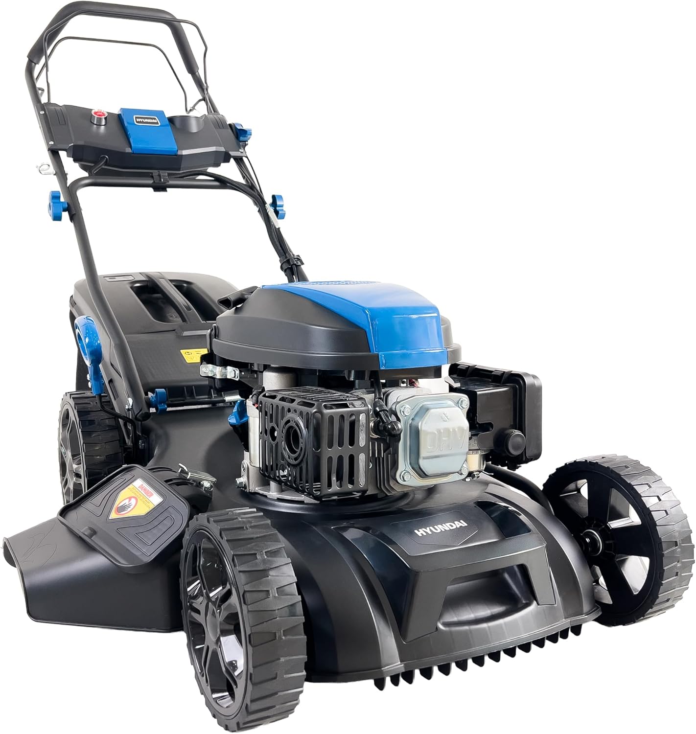 Hyundai 20” 51cm Electric Start Self-Propelled Petrol Lawnmower, 196cc 4-Stroke Engine, 4-in-1 Mulch Bag Side & Rear Discharge, 60L Grass Box, Black Edition