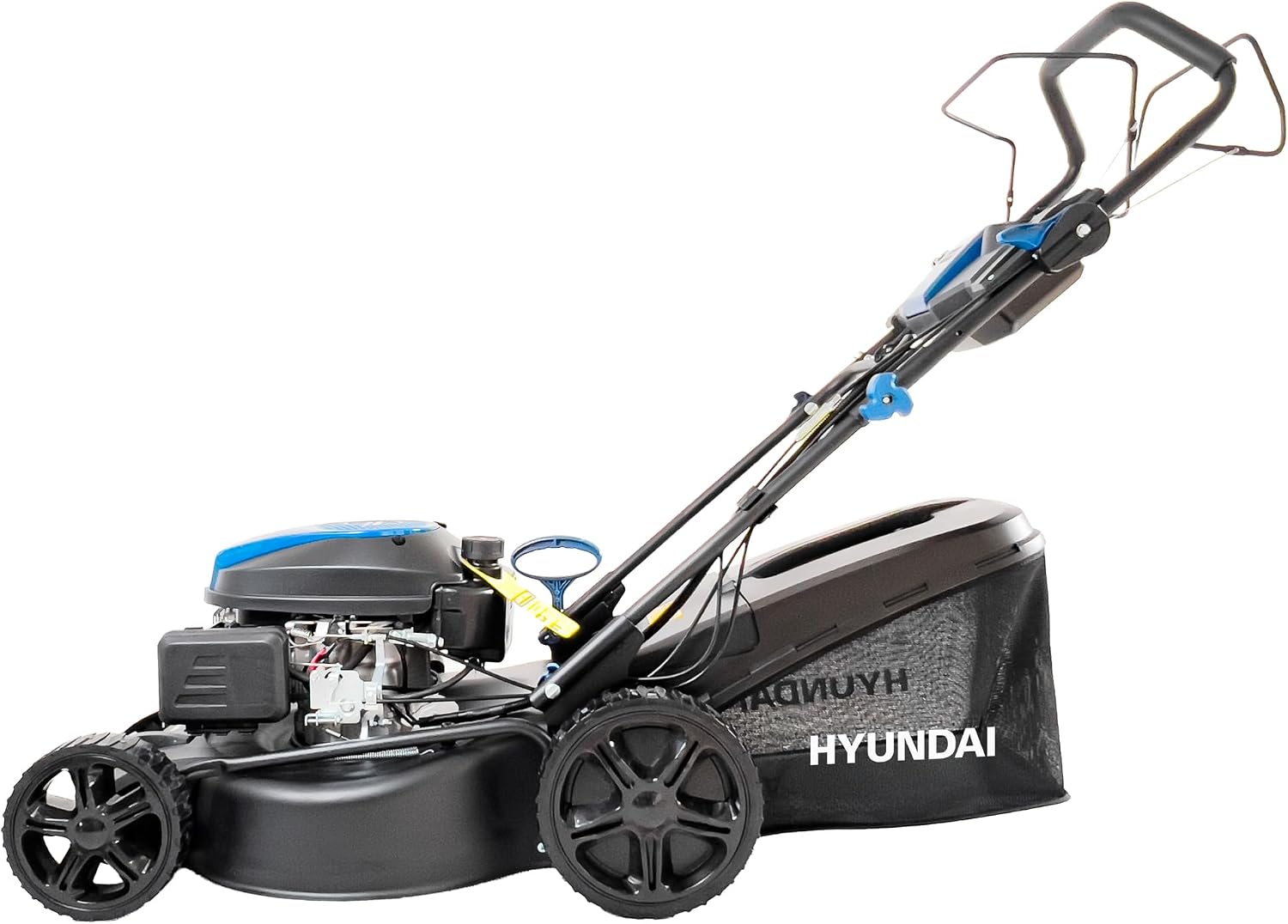 Hyundai 20” 51cm Electric Start Self-Propelled Petrol Lawnmower, 196cc 4-Stroke Engine, 4-in-1 Mulch Bag Side & Rear Discharge, 60L Grass Box, Black Edition