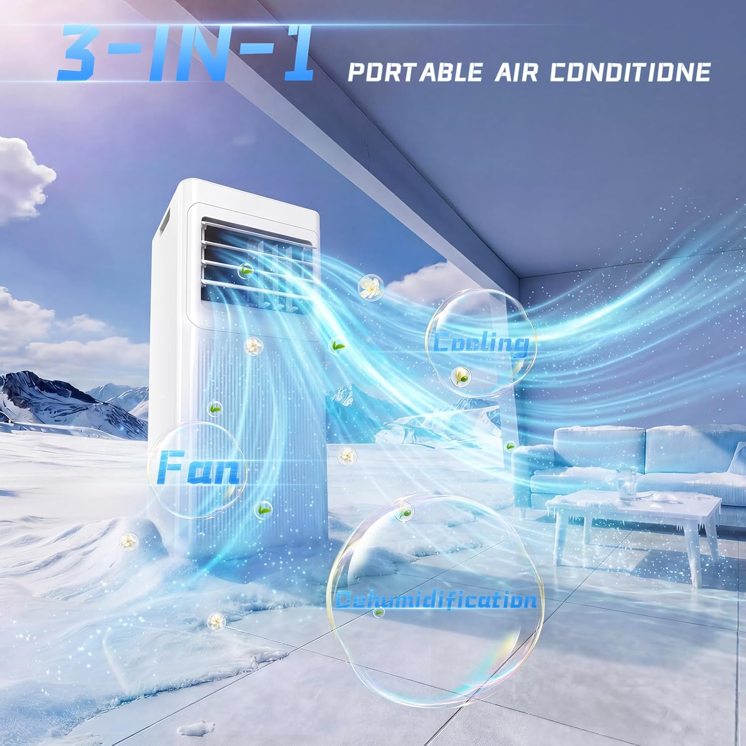 9000 BTU Air Conditioning Unit, 4-in-1 Portable Air Conditioner with Cooling, Dehumidifier, Fan, Sleep Mode, Self-Evaporation, 24H Timer for Rooms Up to 450 Sq. ft, Includes Window Seal Kit & R/C