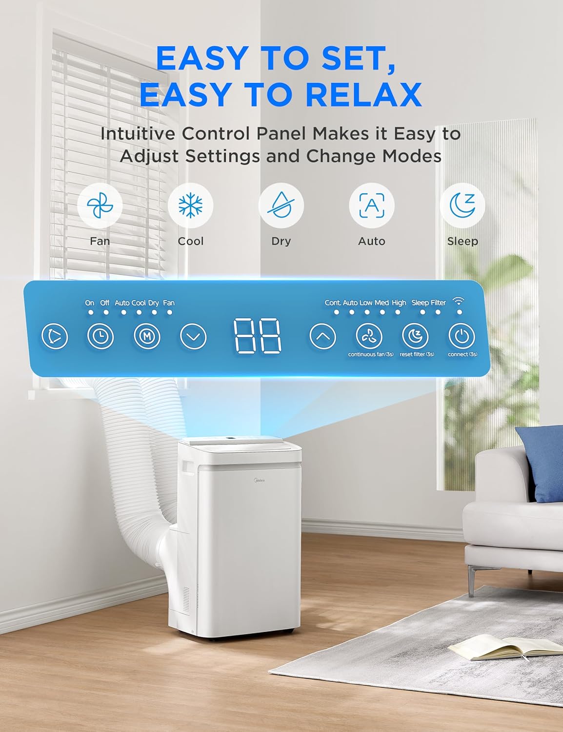 Midea 14,000 BTU ASHRAE (12,000 BTU SACC) Dual Hose Portable Air Conditioner with Inverter, Remote Control, Cools up to 550 Sq Ft, Smart Wi-Fi Connects to Alexa/Google Assistant, Window Kit Included