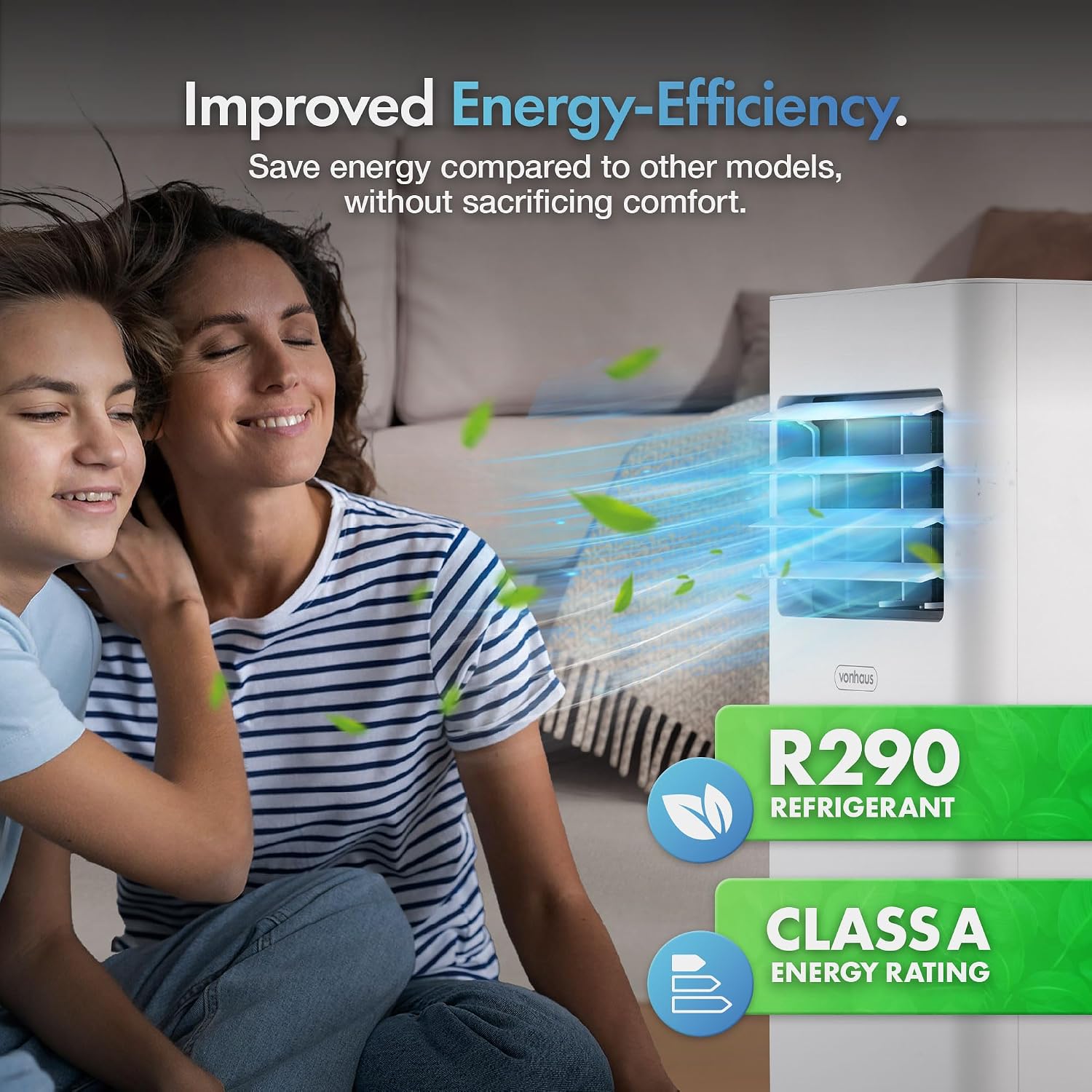 VonHaus Air Conditioning Unit 9000 BTU – Portable Air Conditioner, Dehumidifier Mode, Air Con, Window Venting Kit, Remote Control, 4 Modes, 2 Speeds, 24hr Timer, LED Display, x4 Wheels, Carry Handles