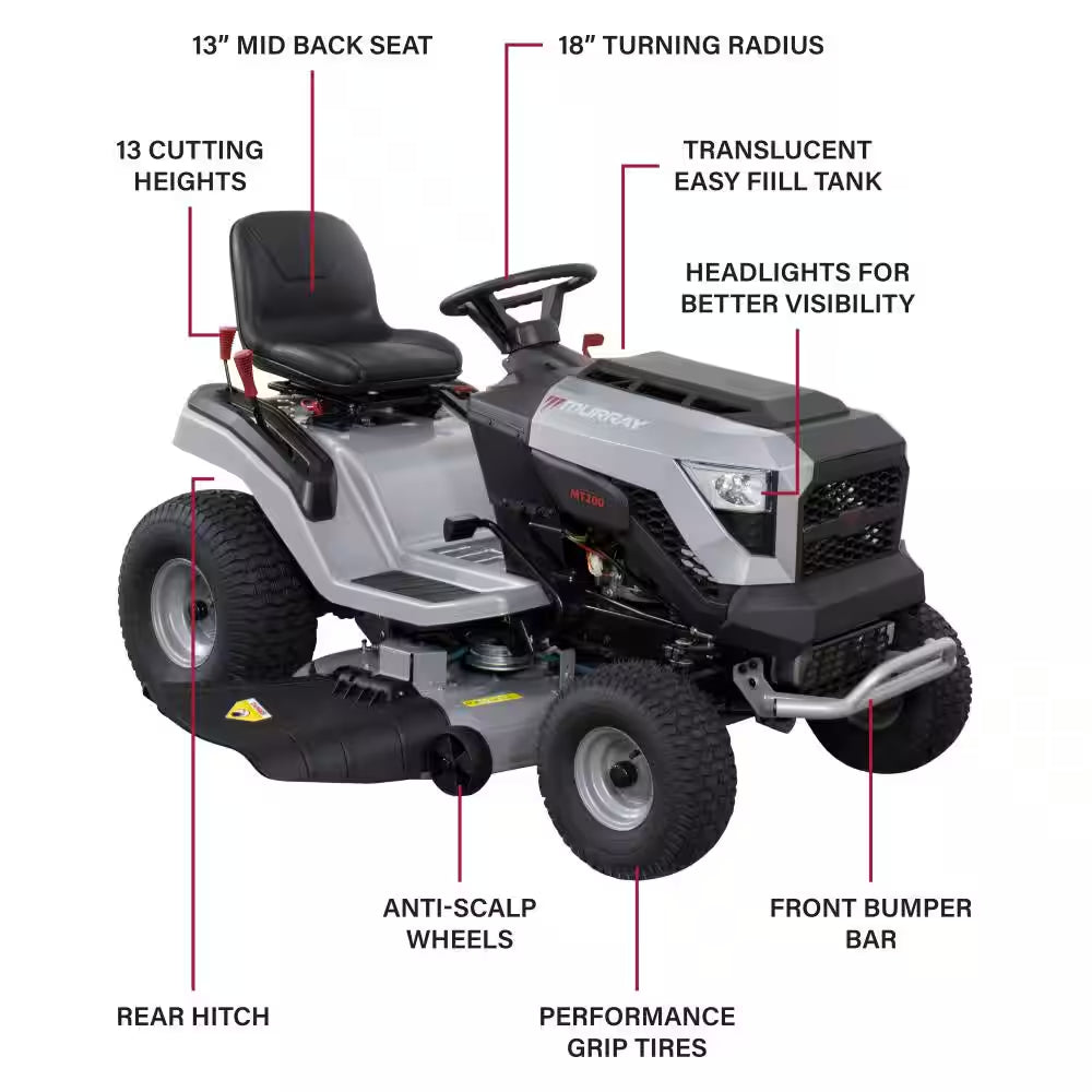 42-Inch Gas Riding Lawn Tractor with 19 HP Engine & Automatic Transmission